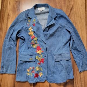 EUC Diane's Essentials chambray embroidered blazer jacket